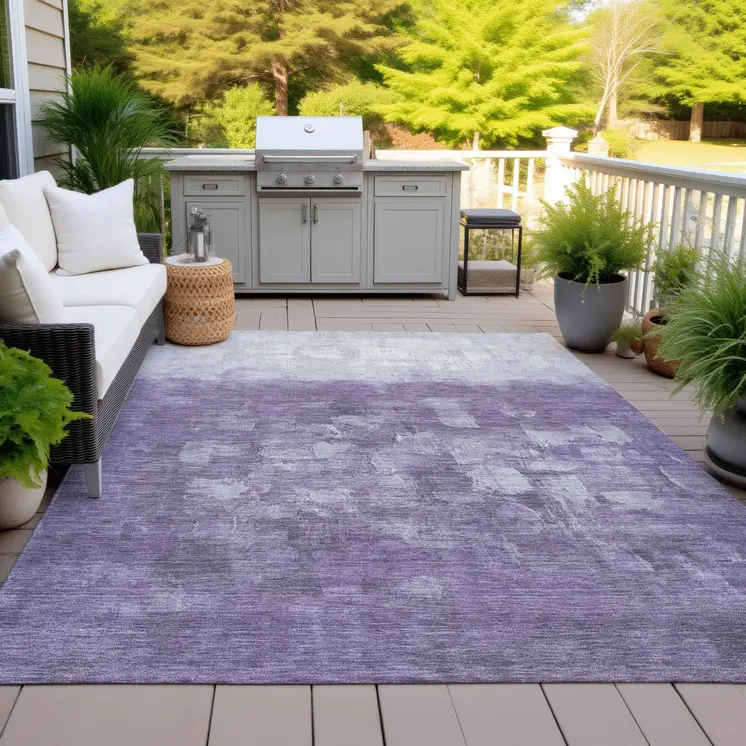 5' X 8' Purple And Silver Abstract Washable Indoor Outdoor Area Rug