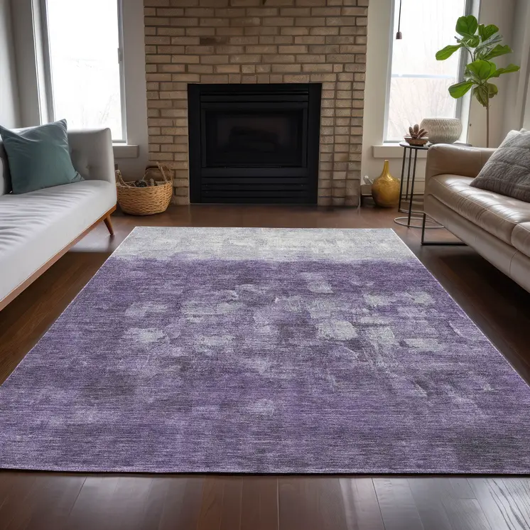 5' X 8' Purple And Silver Abstract Washable Indoor Outdoor Area Rug
