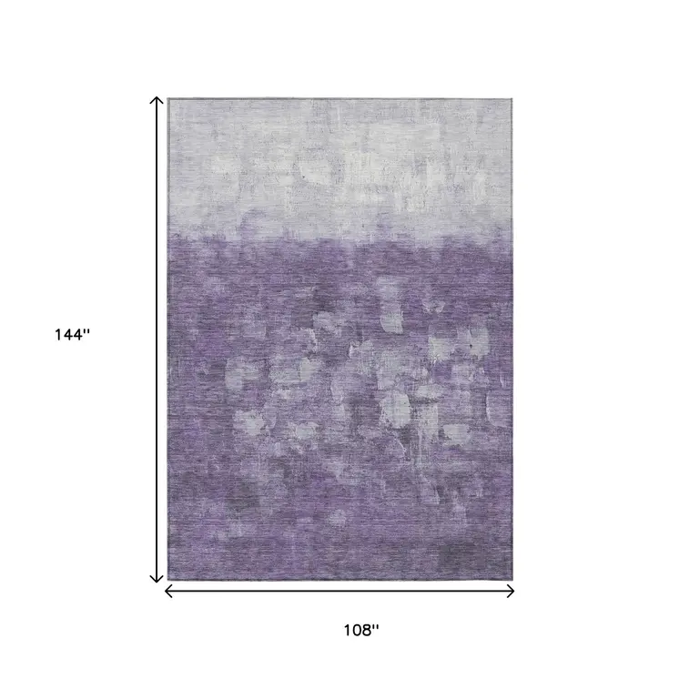 9' X 12' Purple And Silver Abstract Washable Indoor Outdoor Area Rug