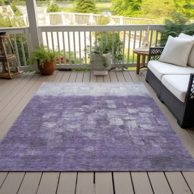 9' X 12' Purple And Silver Abstract Washable Indoor Outdoor Area Rug