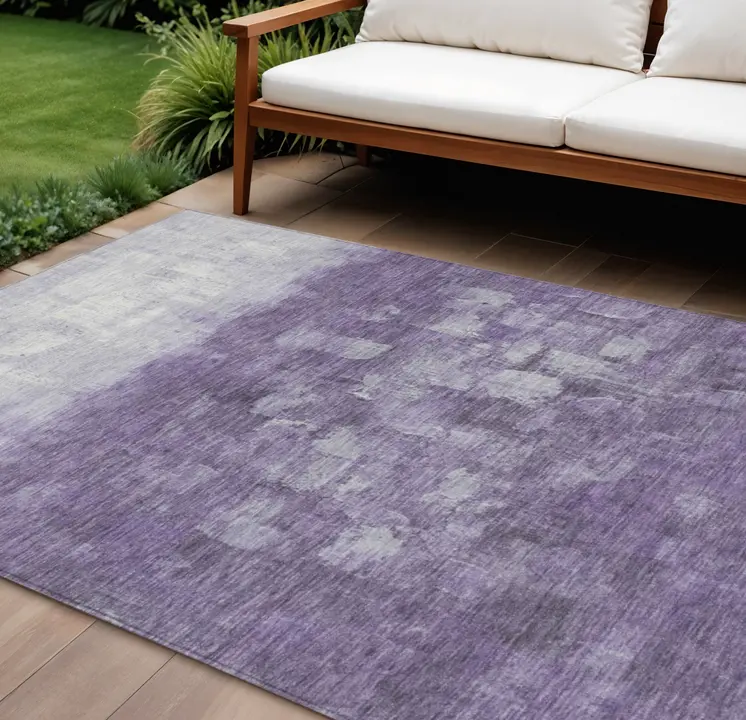 10' X 14' Purple And Silver Abstract Washable Indoor Outdoor Area Rug