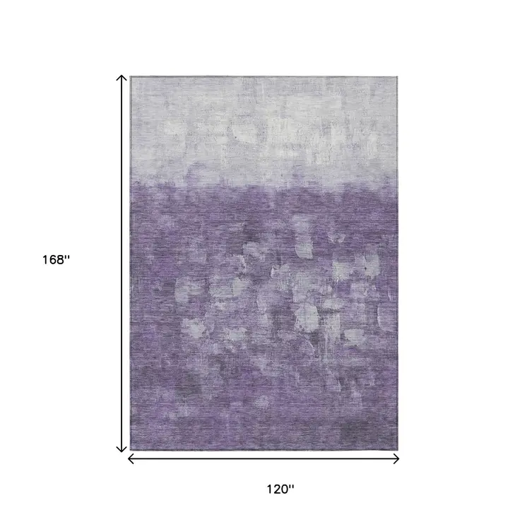 10' X 14' Purple And Silver Abstract Washable Indoor Outdoor Area Rug