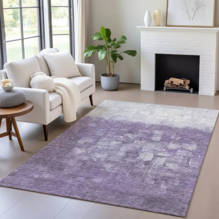 10' X 14' Purple And Silver Abstract Washable Indoor Outdoor Area Rug