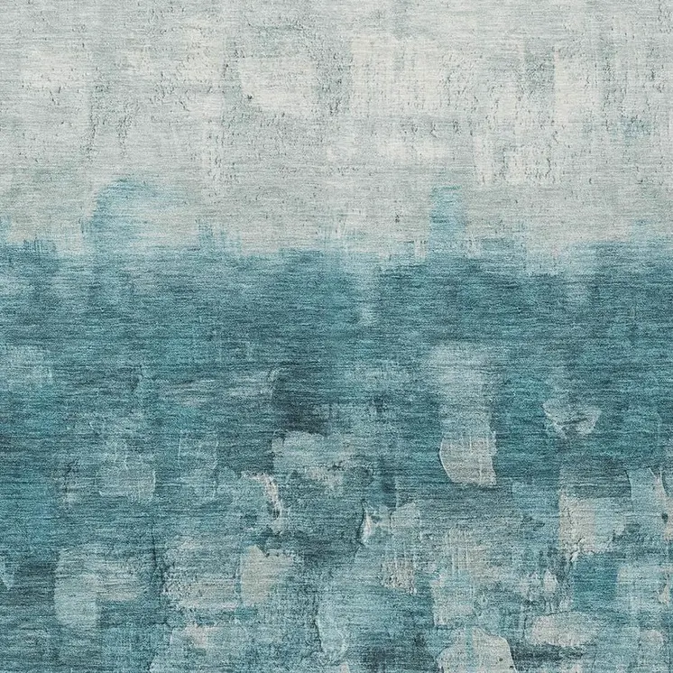 3' X 5' Teal Blue And Silver Abstract Washable Indoor Outdoor Area Rug
