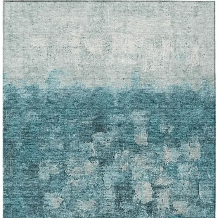 5' X 8' Teal Blue And Silver Abstract Washable Indoor Outdoor Area Rug