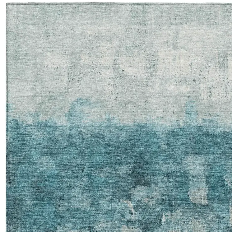 5' X 8' Teal Blue And Silver Abstract Washable Indoor Outdoor Area Rug