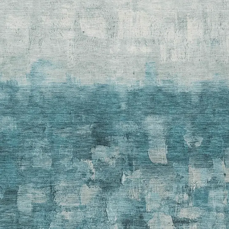9' X 12' Teal Blue And Silver Abstract Washable Indoor Outdoor Area Rug