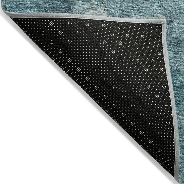 10' X 14' Teal Blue And Silver Abstract Washable Indoor Outdoor Area Rug