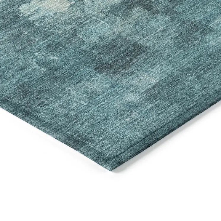 10' X 14' Teal Blue And Silver Abstract Washable Indoor Outdoor Area Rug