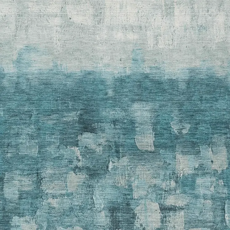 10' X 14' Teal Blue And Silver Abstract Washable Indoor Outdoor Area Rug