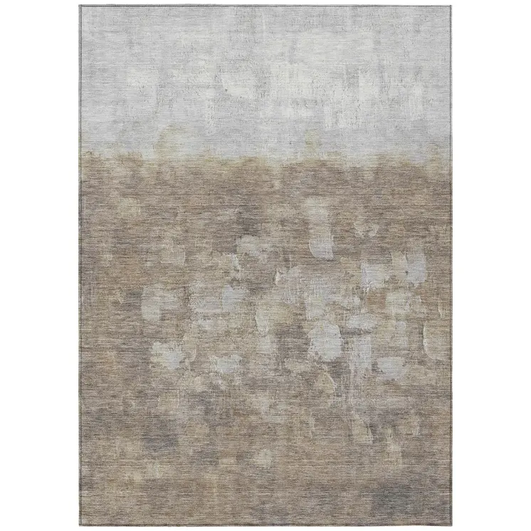 3' X 5' Taupe And Silver Abstract Washable Indoor Outdoor Area Rug