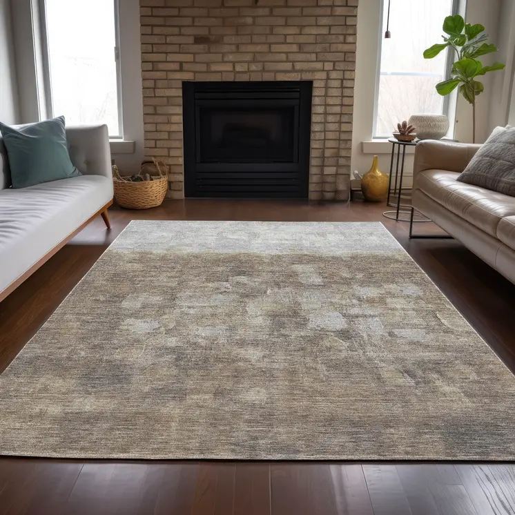 5' X 8' Taupe And Silver Abstract Washable Indoor Outdoor Area Rug