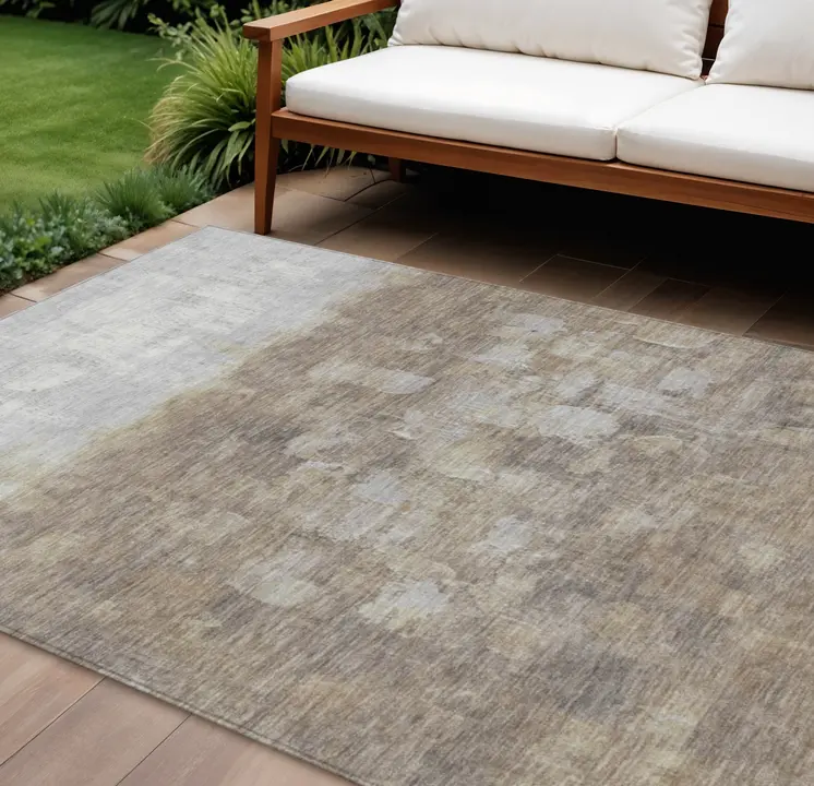 8' X 10' Taupe And Silver Abstract Washable Indoor Outdoor Area Rug