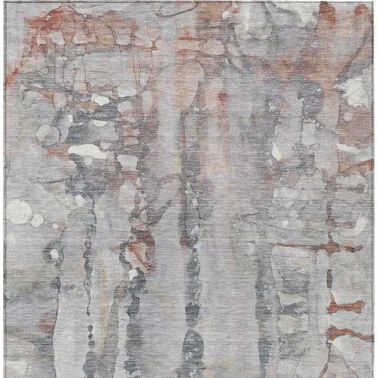 3' X 5' Copper And Gray Abstract Washable Indoor Outdoor Area Rug