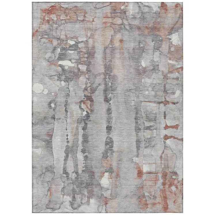 3' X 5' Copper And Gray Abstract Washable Indoor Outdoor Area Rug