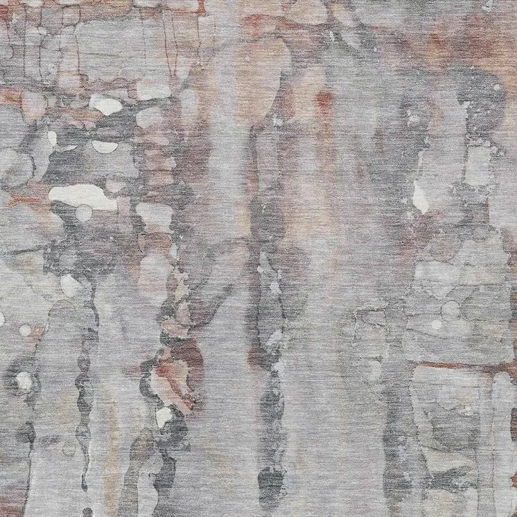 5' X 8' Copper And Gray Abstract Washable Indoor Outdoor Area Rug