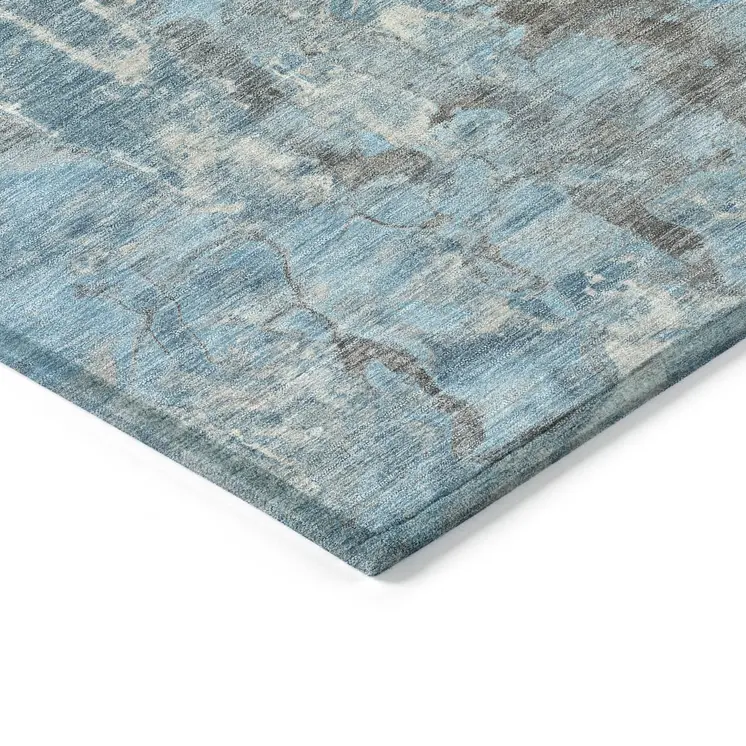 5' X 8' Denim Blue And Gray Abstract Washable Indoor Outdoor Area Rug