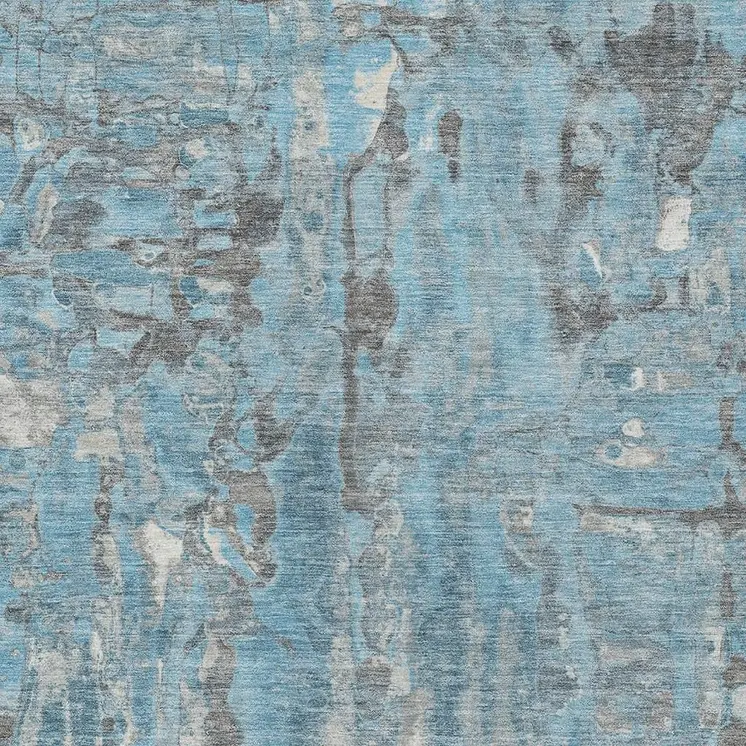 5' X 8' Denim Blue And Gray Abstract Washable Indoor Outdoor Area Rug