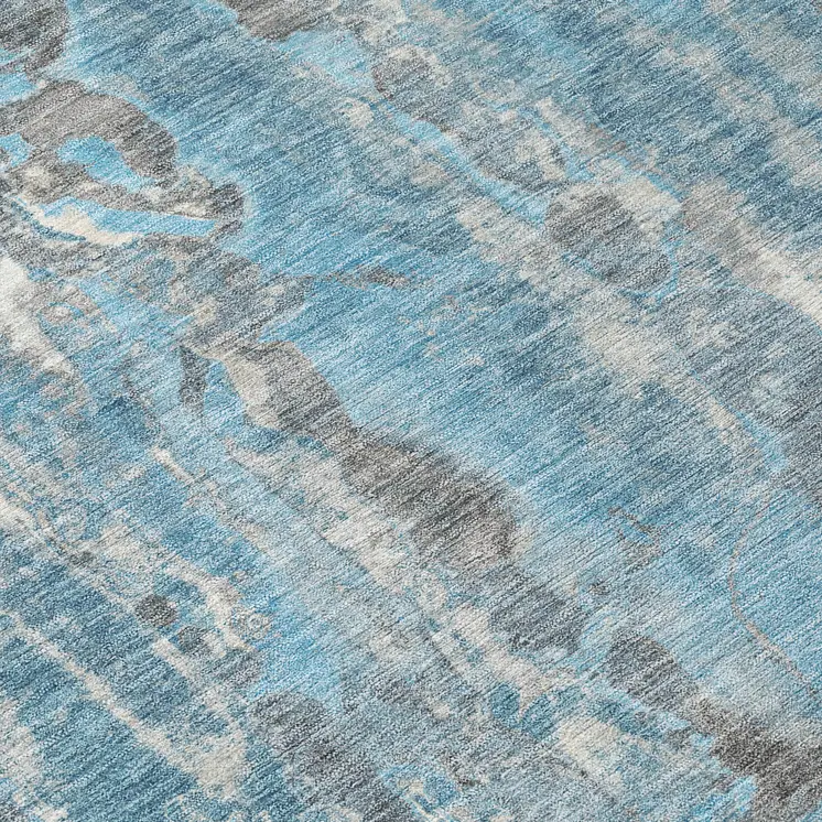 5' X 8' Denim Blue And Gray Abstract Washable Indoor Outdoor Area Rug