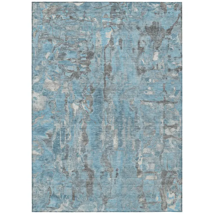 8' X 10' Denim Blue And Gray Abstract Washable Indoor Outdoor Area Rug