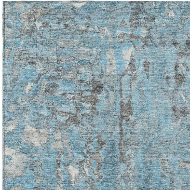 8' X 10' Denim Blue And Gray Abstract Washable Indoor Outdoor Area Rug