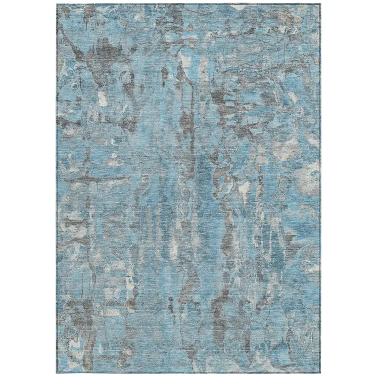 10' X 14' Denim Blue And Gray Abstract Washable Indoor Outdoor Area Rug