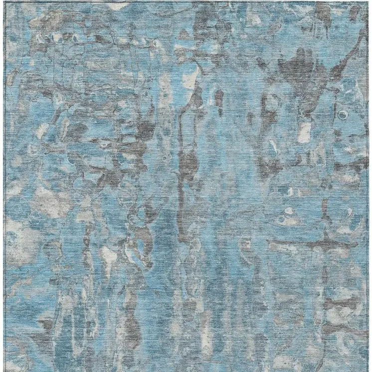 10' X 14' Denim Blue And Gray Abstract Washable Indoor Outdoor Area Rug