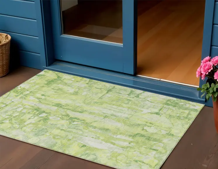 3' X 5' Lime Green And Ivory Abstract Washable Indoor Outdoor Area Rug