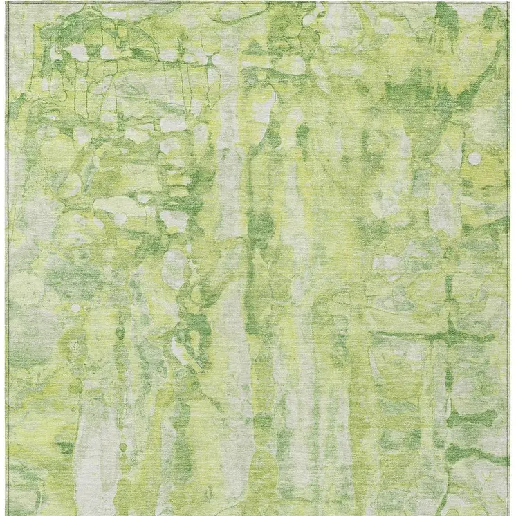 3' X 5' Lime Green And Ivory Abstract Washable Indoor Outdoor Area Rug
