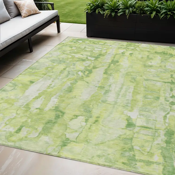 5' X 8' Lime Green And Ivory Abstract Washable Indoor Outdoor Area Rug