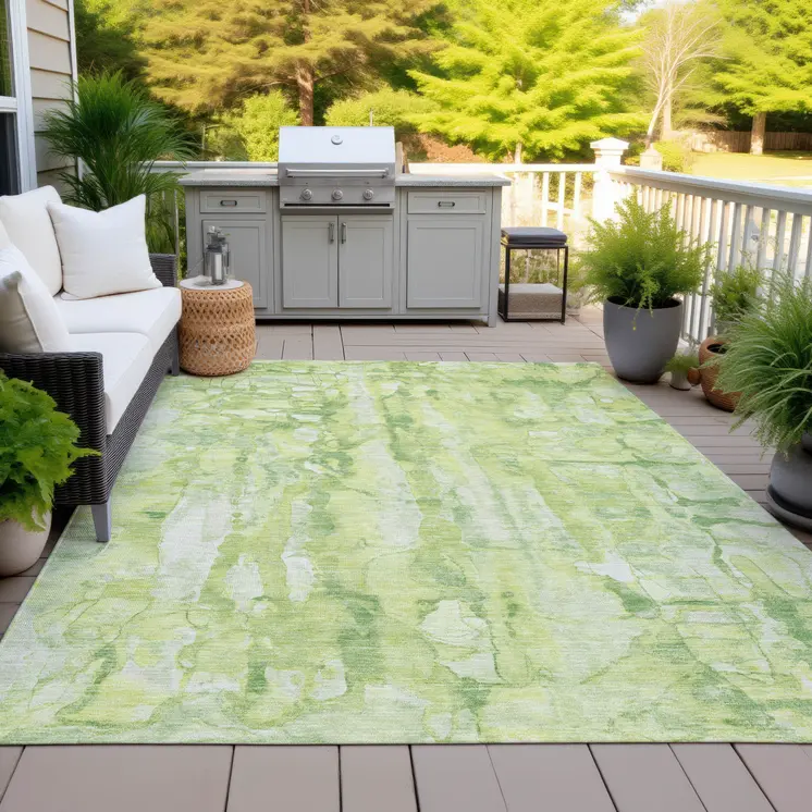 5' X 8' Lime Green And Ivory Abstract Washable Indoor Outdoor Area Rug