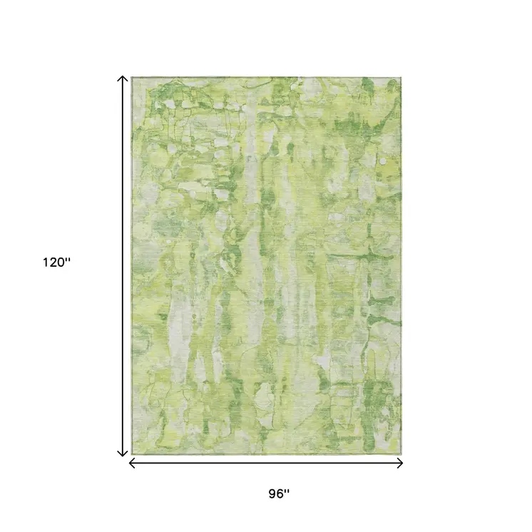 8' X 10' Lime Green And Ivory Abstract Washable Indoor Outdoor Area Rug
