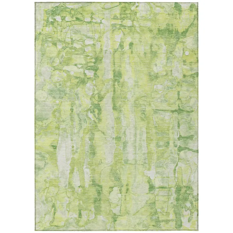 8' X 10' Lime Green And Ivory Abstract Washable Indoor Outdoor Area Rug