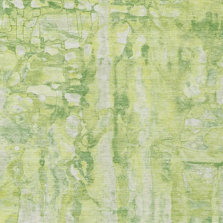8' X 10' Lime Green And Ivory Abstract Washable Indoor Outdoor Area Rug