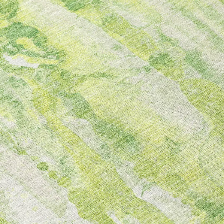8' X 10' Lime Green And Ivory Abstract Washable Indoor Outdoor Area Rug