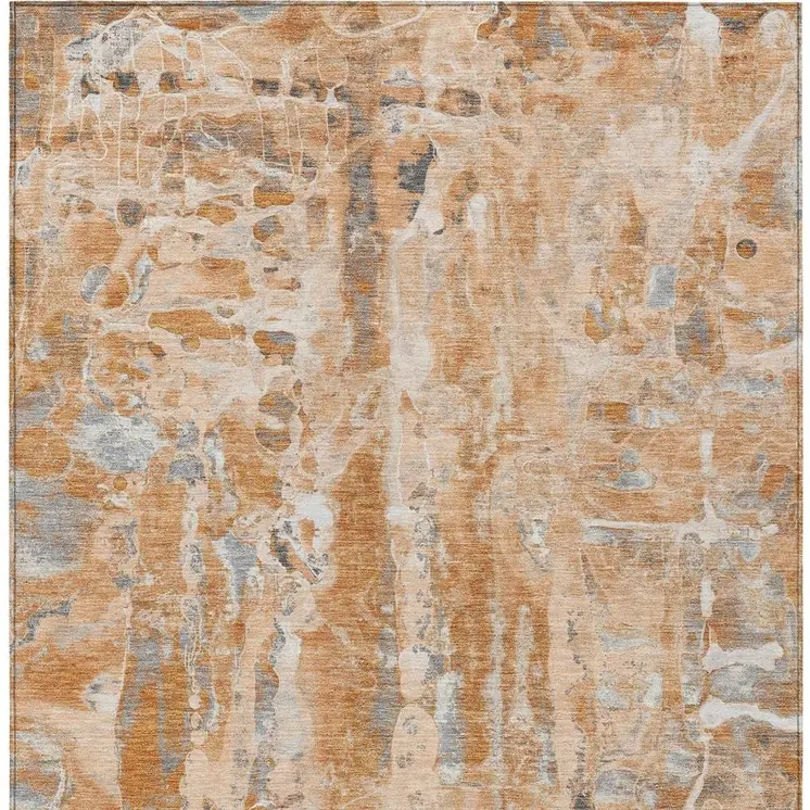 3' X 5' Orange And Gray Abstract Washable Indoor Outdoor Area Rug