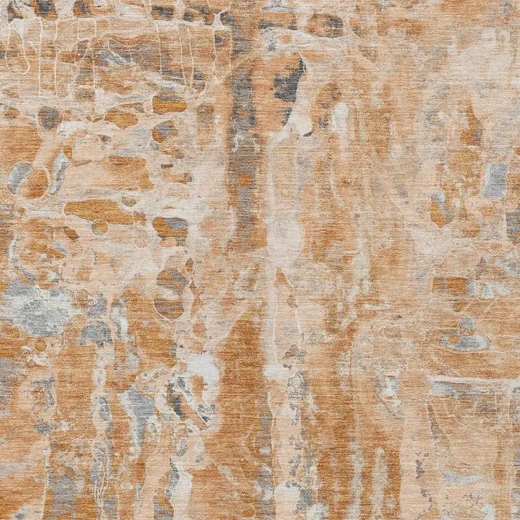 3' X 5' Orange And Gray Abstract Washable Indoor Outdoor Area Rug