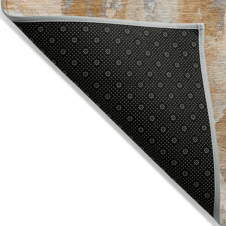 5' X 8' Orange And Gray Abstract Washable Indoor Outdoor Area Rug