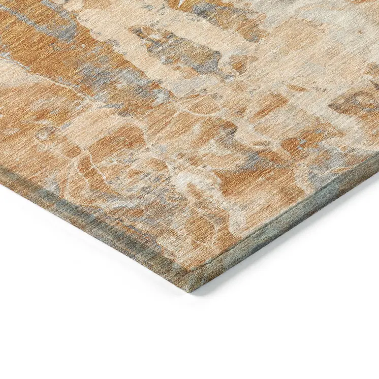 5' X 8' Orange And Gray Abstract Washable Indoor Outdoor Area Rug