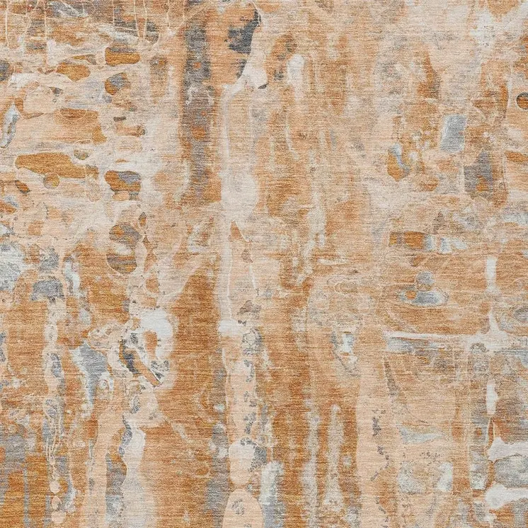 5' X 8' Orange And Gray Abstract Washable Indoor Outdoor Area Rug