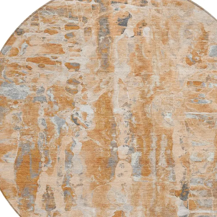 8' Orange And Gray Round Abstract Washable Indoor Outdoor Area Rug