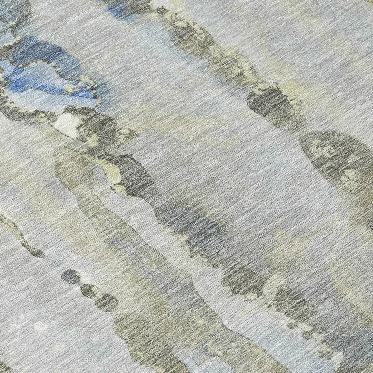 8' Sky Blue And Gray Round Abstract Washable Indoor Outdoor Area Rug