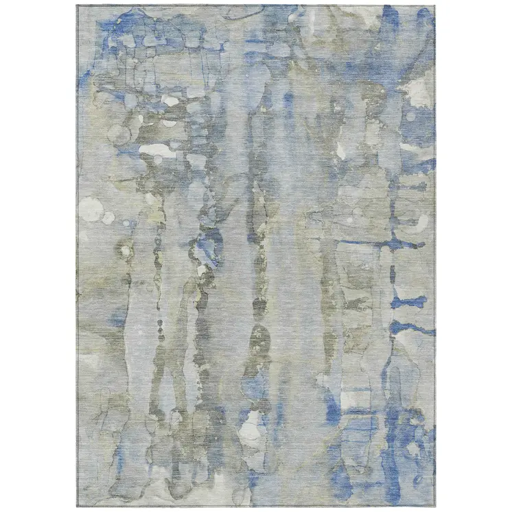 8' X 10' Sky Blue And Gray Abstract Washable Indoor Outdoor Area Rug