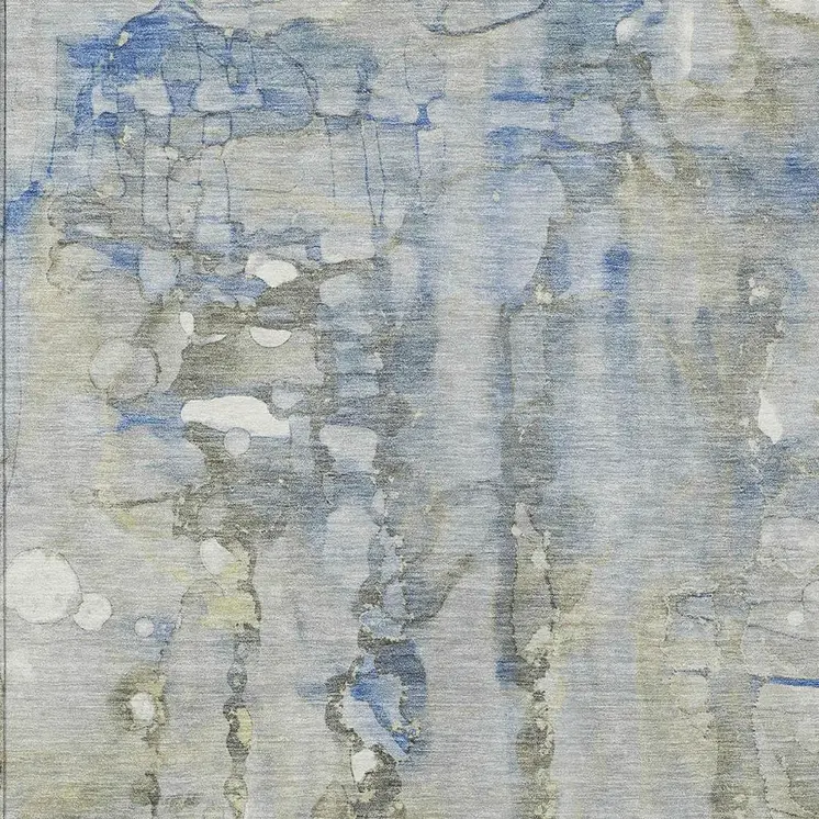 9' X 12' Sky Blue And Gray Abstract Washable Indoor Outdoor Area Rug