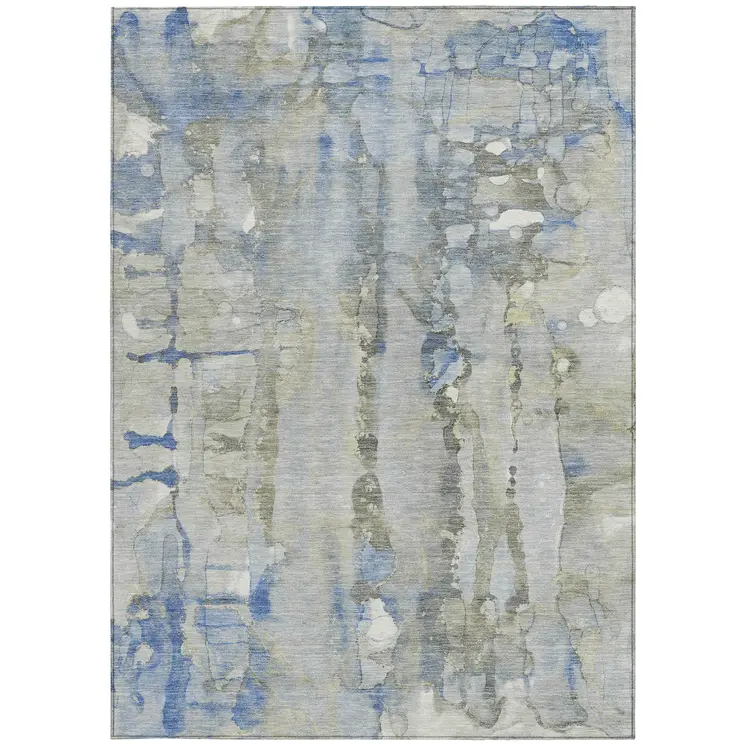 9' X 12' Sky Blue And Gray Abstract Washable Indoor Outdoor Area Rug
