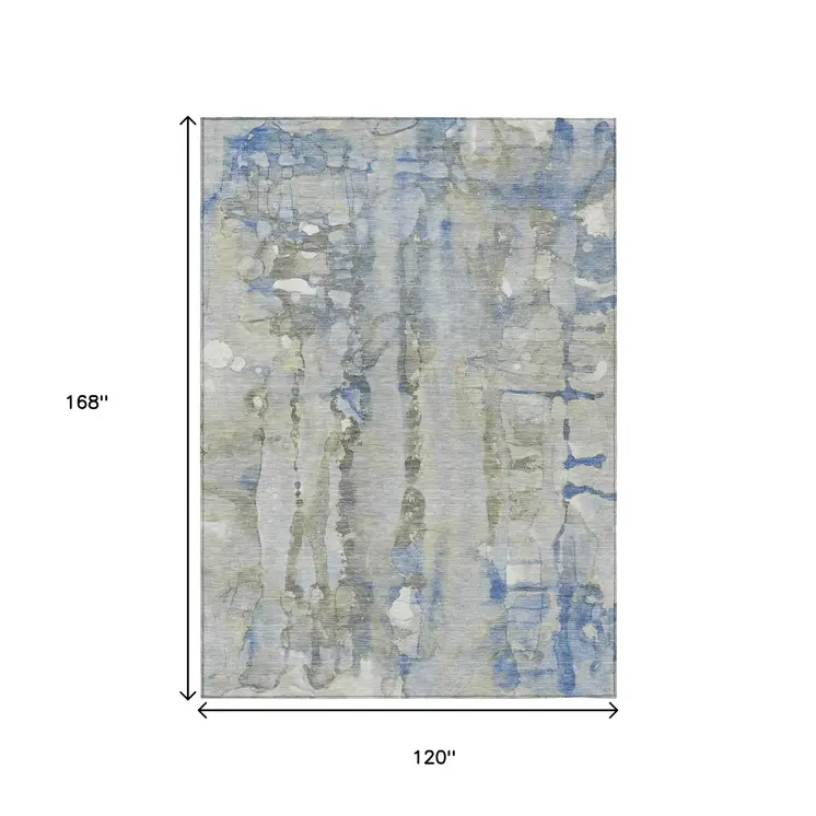 10' X 14' Sky Blue And Gray Abstract Washable Indoor Outdoor Area Rug