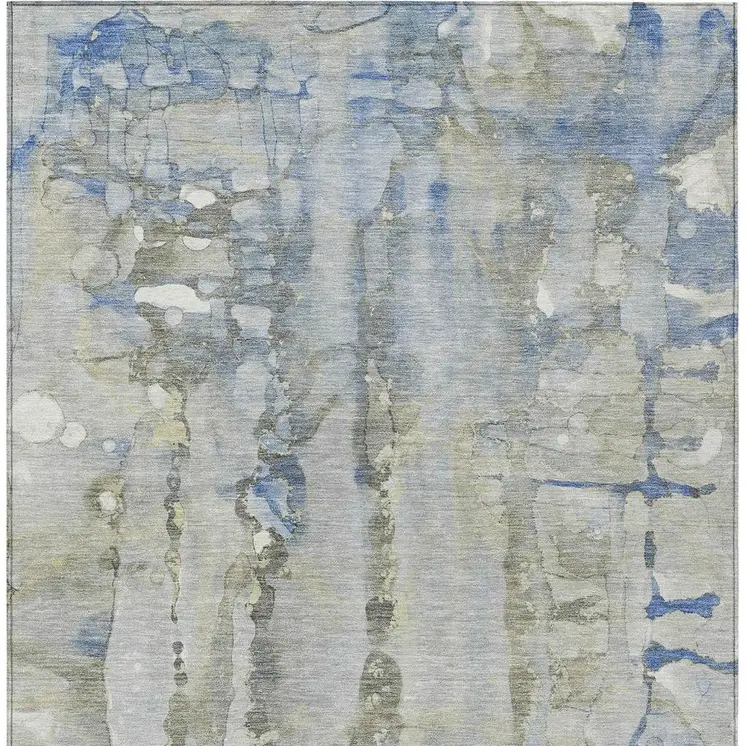 10' X 14' Sky Blue And Gray Abstract Washable Indoor Outdoor Area Rug