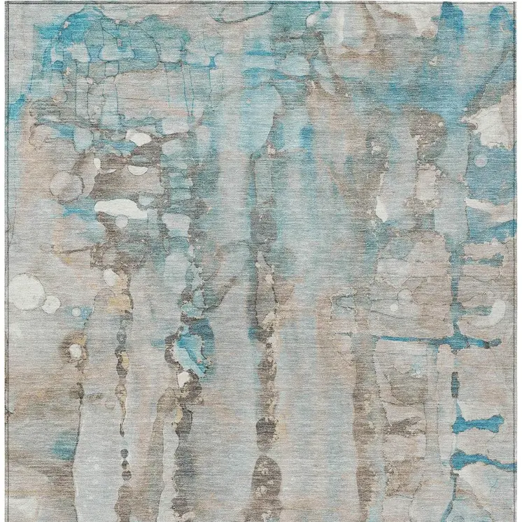8' X 10' Teal Blue And Ivory Abstract Washable Indoor Outdoor Area Rug