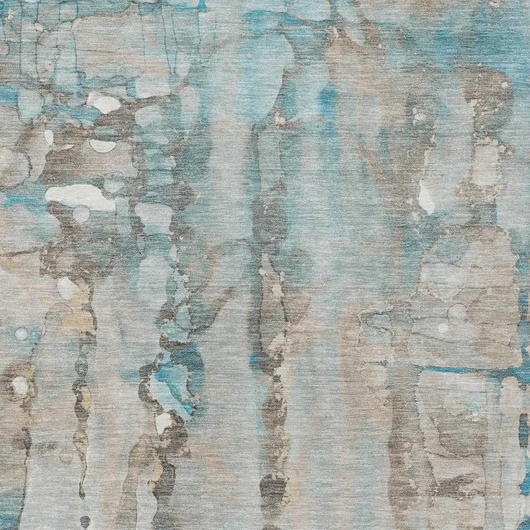 8' X 10' Teal Blue And Ivory Abstract Washable Indoor Outdoor Area Rug