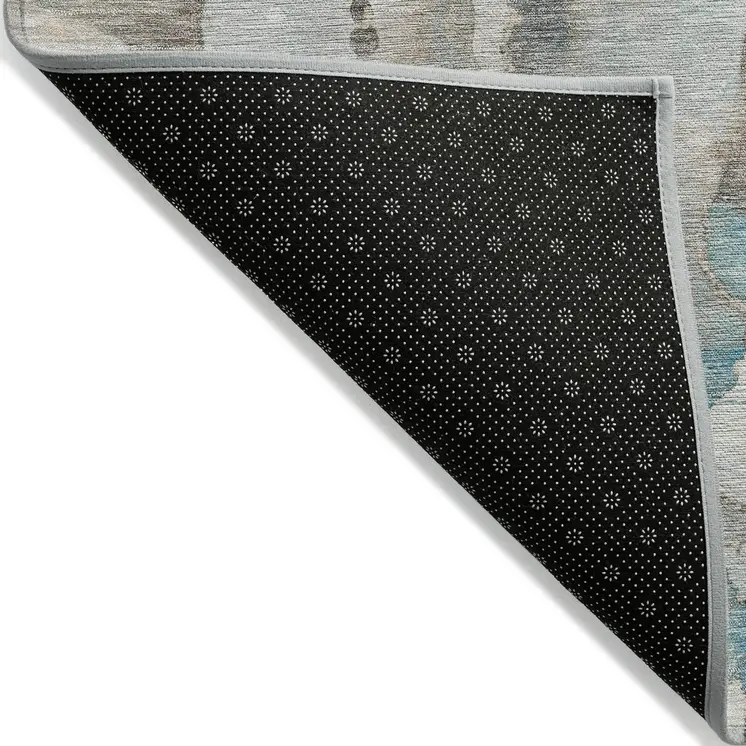 9' X 12' Teal Blue And Ivory Abstract Washable Indoor Outdoor Area Rug